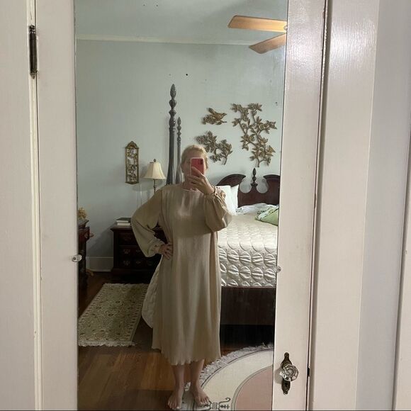 Vtg 70s Tony Ruocco for Alper Schwartz tan semi sheer  shift dress - Picture 11 of 12